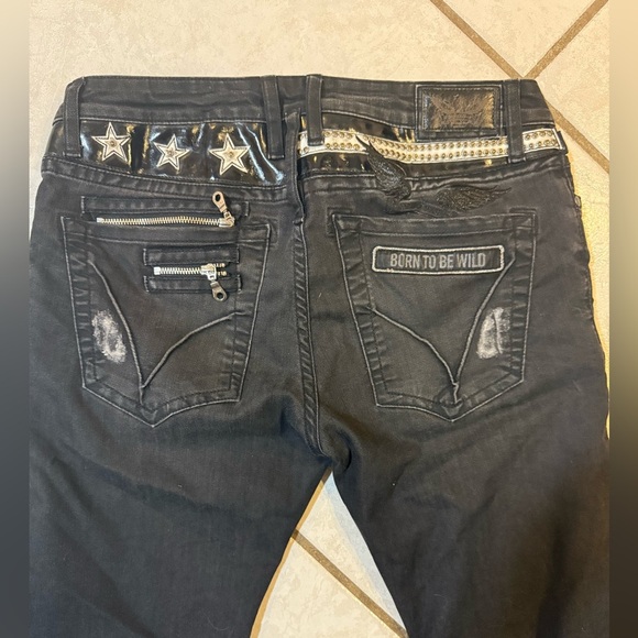 Black distressed Robins jeans sz 33 skinny - Picture 4 of 5